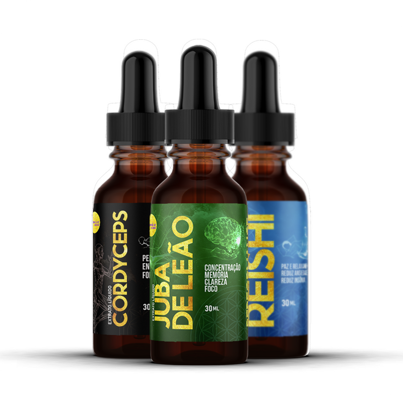COMBO SUPER BRAIN - 03 Cogumelos (Juba de Leão, Cordyceps, Reishi)