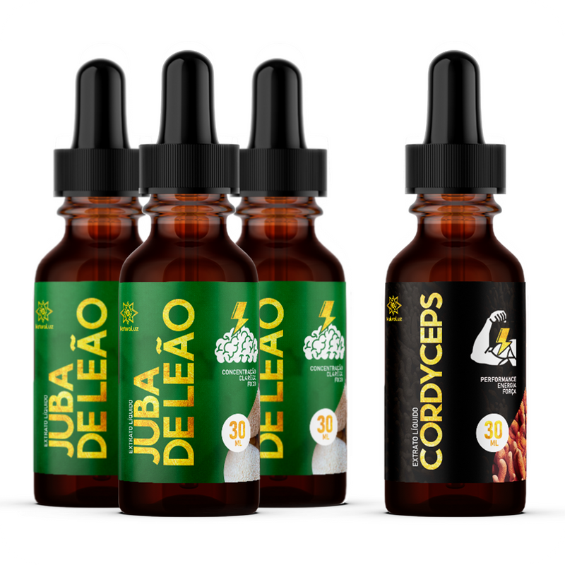 COMBO SUPER GENIUS - 04 Cogumelos (3 Juba de Leão e 1 Cordyceps)