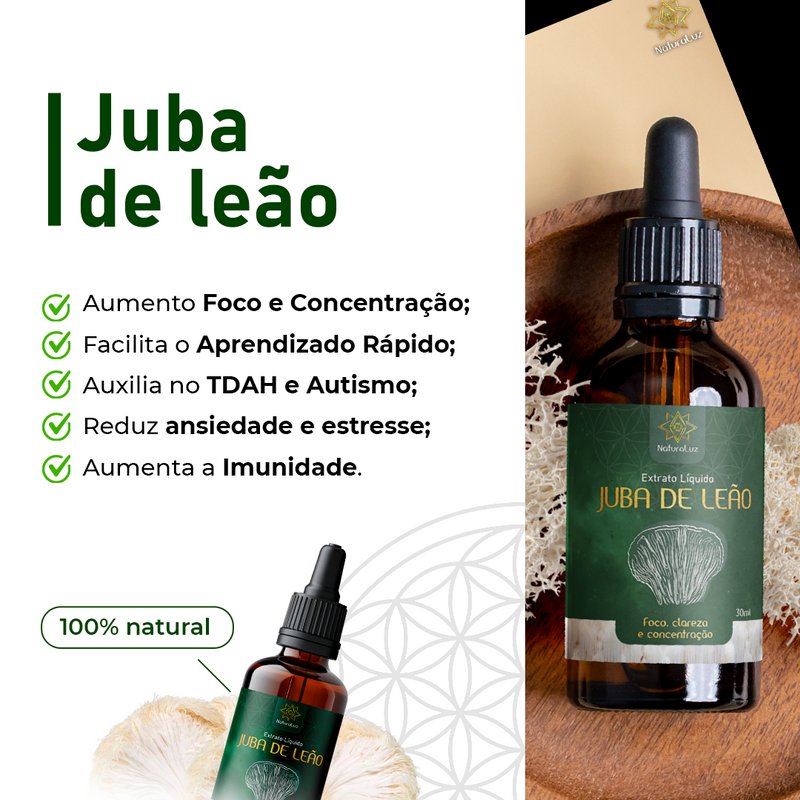 Extrato Cogumelo Juba de Leão - Foco, Concentração e Alivio do TDAH